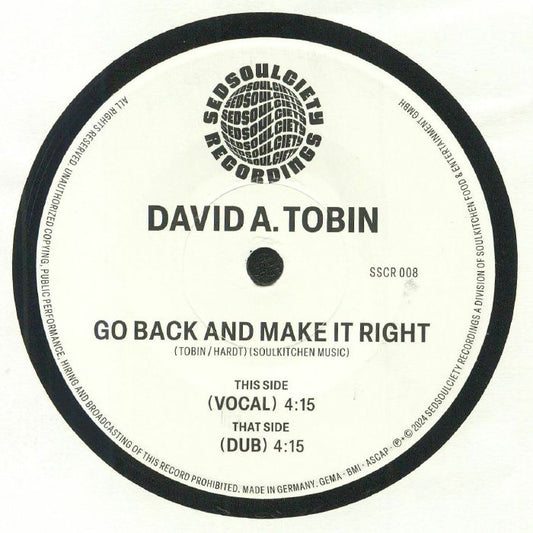 DAVID A. TOBIN - GO BACK AND MAKE IT RIGHT - 7" Single Last 3