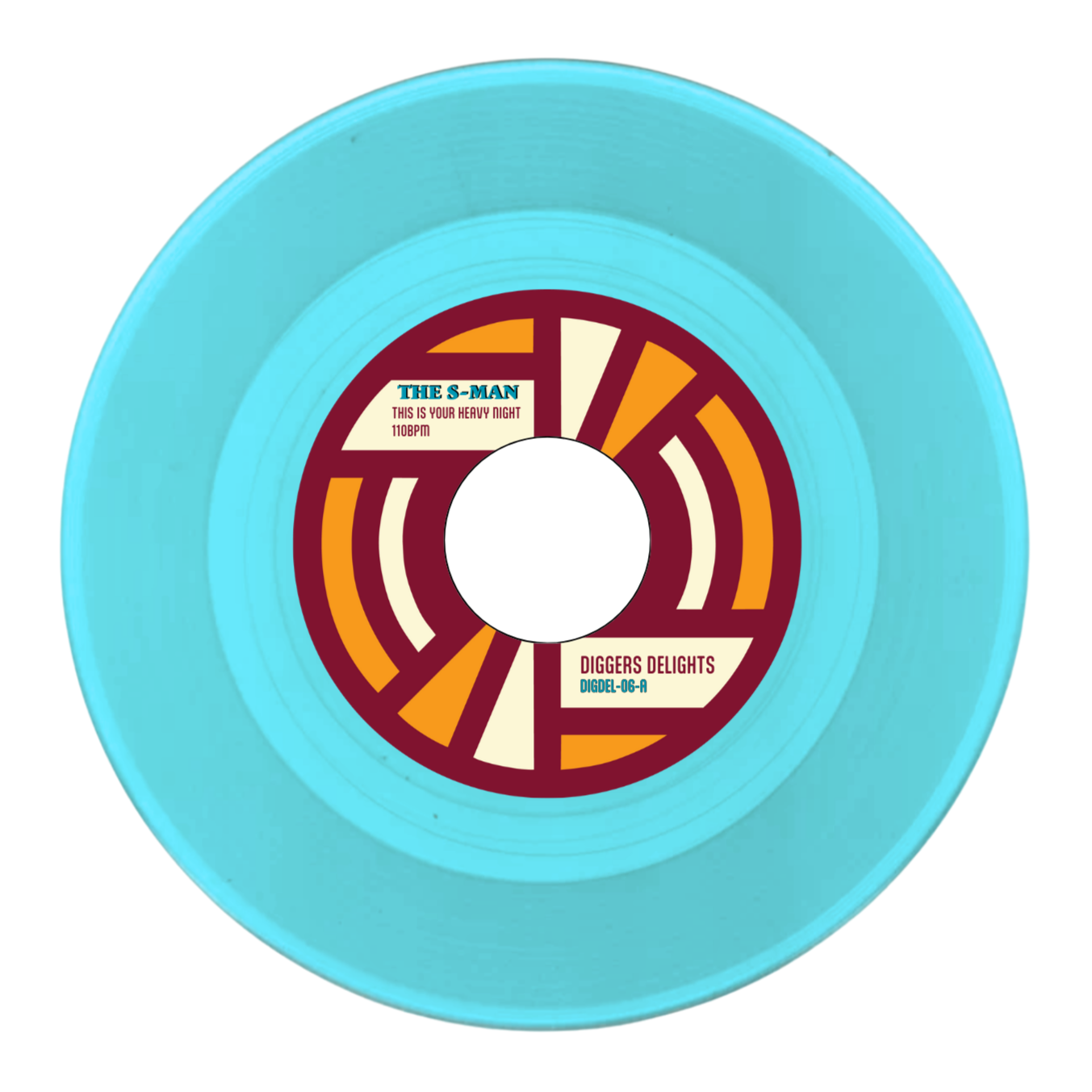 Vinyl record with a colorful label on a white background