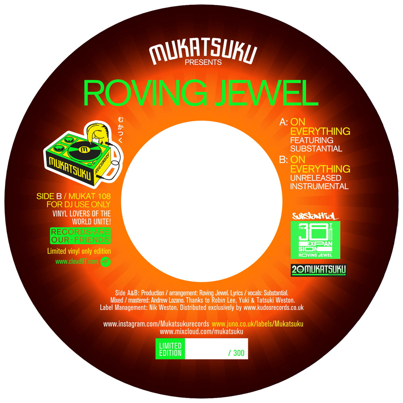 Pre Order - On Everything (feat. Substantial) Roving Jewel - Mukatsuku  - 7" Single