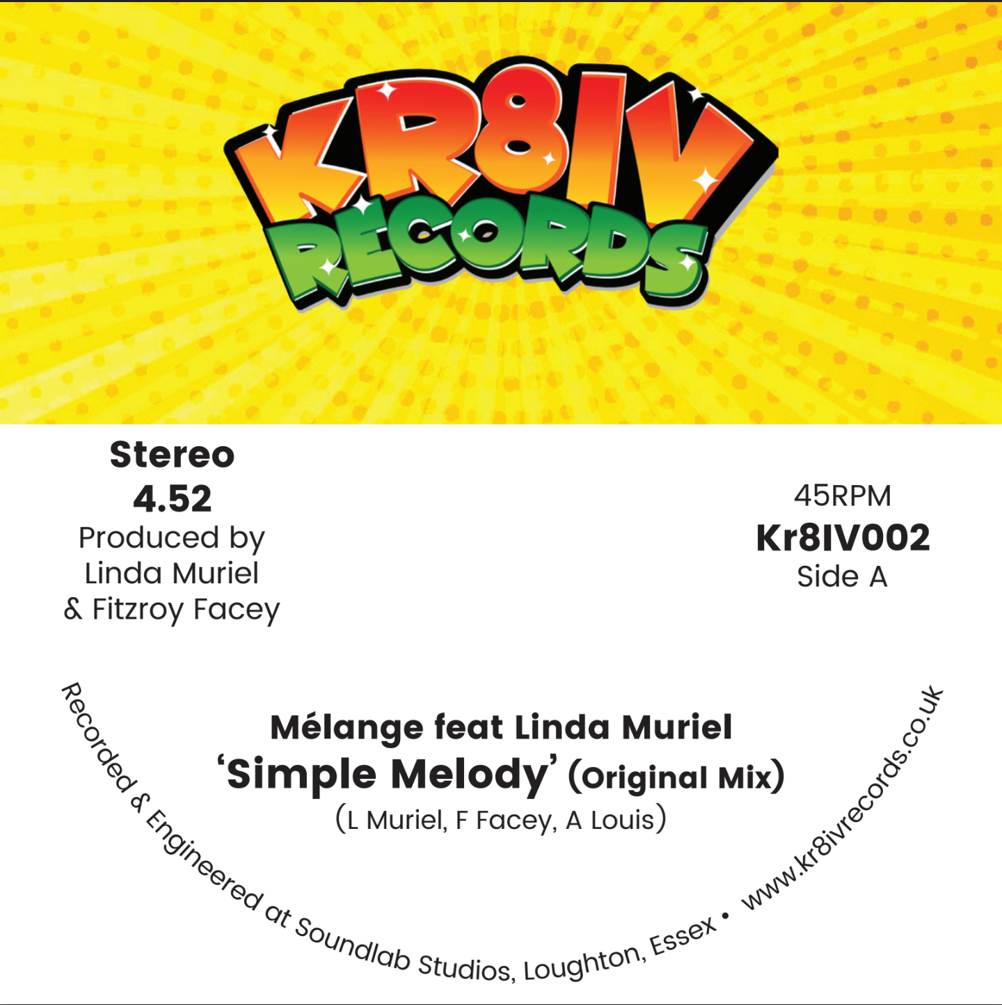 Melange Feat Linda Muriel - Simple Melody - KR8IV RECORDS - 7" Single Last 4